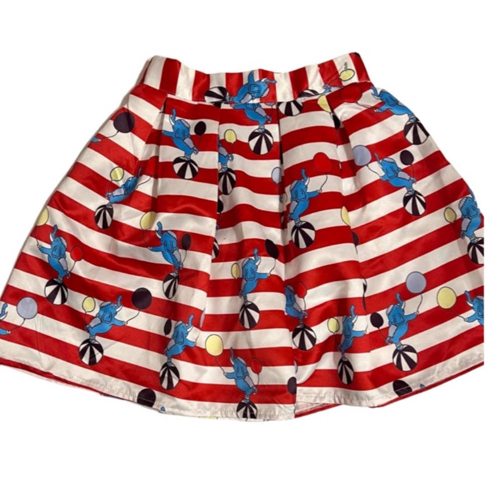Dumbo Vibes Red and White Striped Women's Skirt with Circus Print